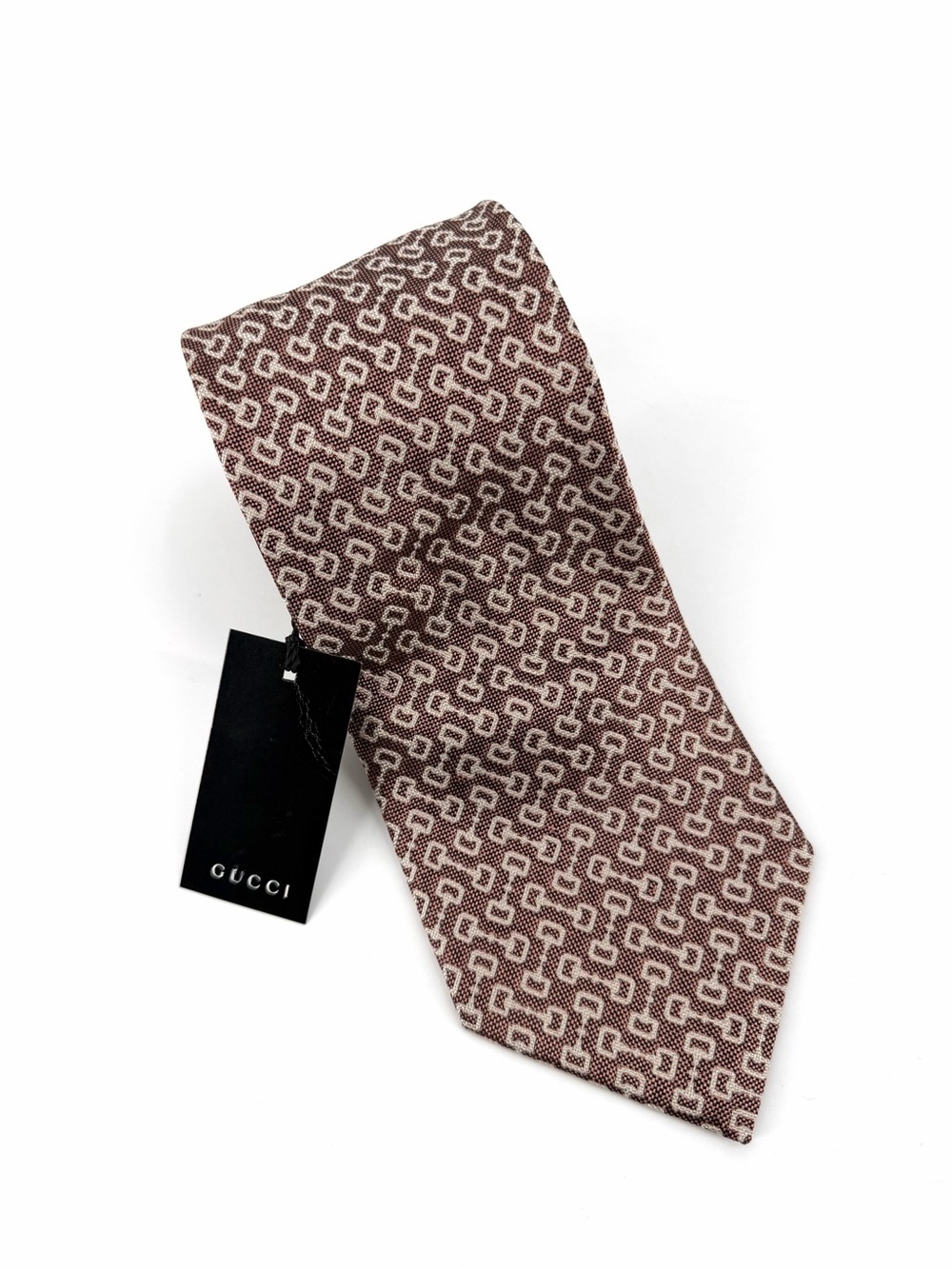 GUCCI NWT Horsebit 100% Silk Woven Jacquard Business Tie